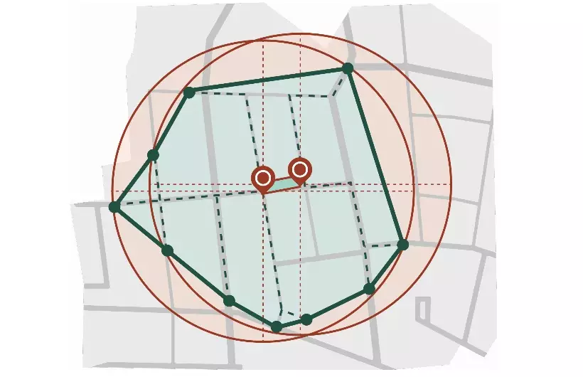 Grafik eines Ortsplanes mit überlagerter Messung